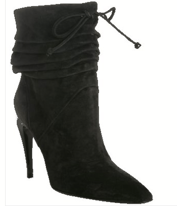 Black suede scrunched front tie boots at Bluefly