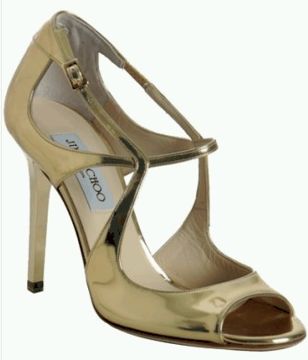 Gold mirror leather Presta peep toe sandals