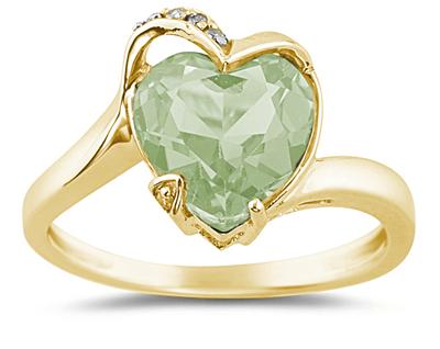 Heart Shaped Green Amethyst and Diamond Ring