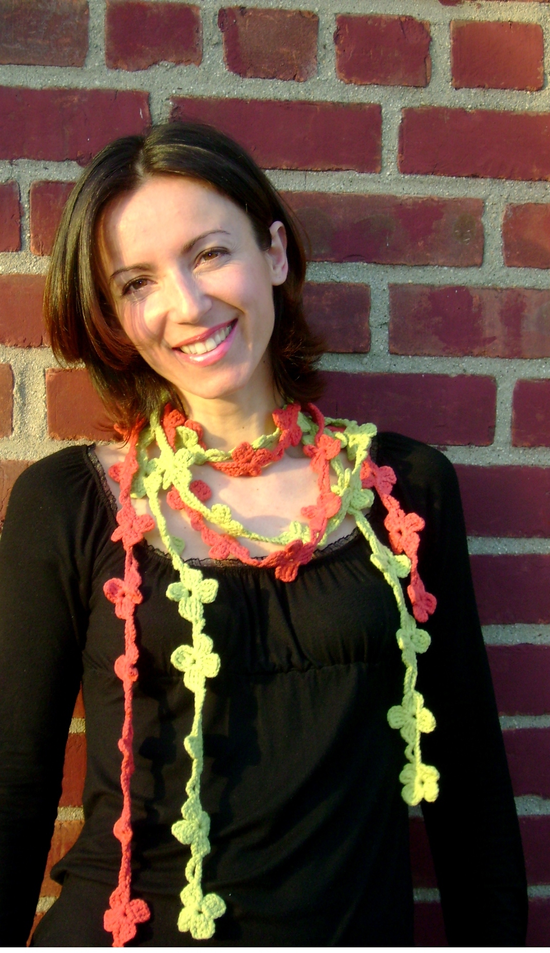 							A set of Summer floral flower Terracotta Green soft scarves scarflette necklace		