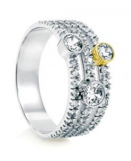 Cubic Zirconia Bubble 3-Row Fashion Right Hand Ring