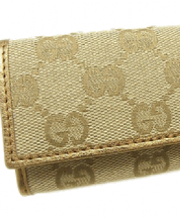 Gucci Monogram Key Case Gold Leather | Queen Bee of Beverly Hills
