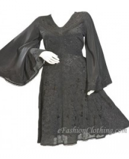 Angel Sleeve Elena Empire Waist Mini Dress-Size Small Black